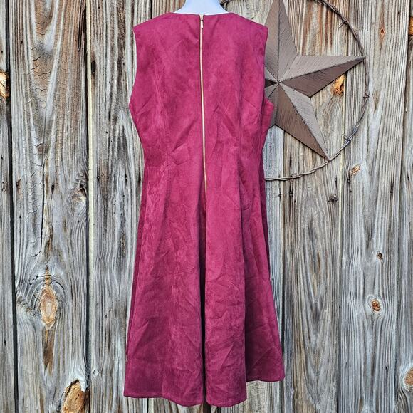 Faux Suede Dress Calvin Klein Plus 18W Burgundy Stretch Scuba Sleeveless Flare - Picture 3 of 8